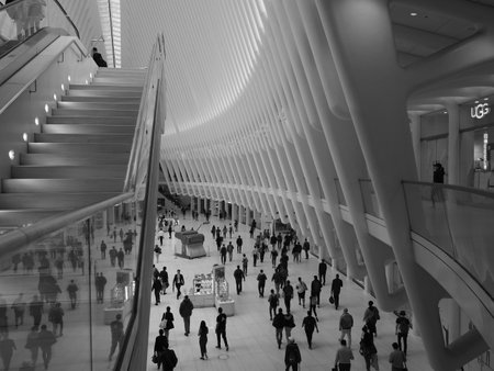 Monochrome image taken inside the Oculus in New York.のeditorial素材