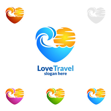 Abstract Travel and Tourism Logo with Love, Sea,and Beach shape in stylish Colors of Hotel and vacation   Isolated on white background vector illustrationのイラスト素材