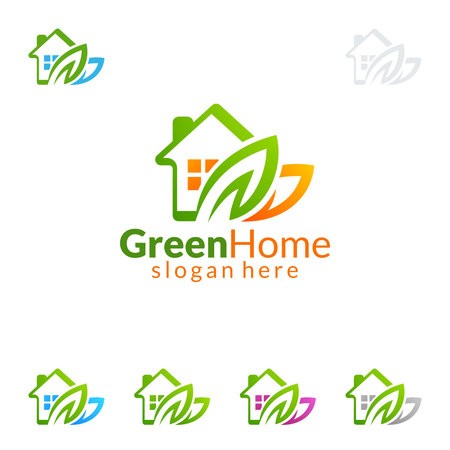 Green Home logo, Real Estate vector logo design with House and ecology shape, isolated on white backgroundのイラスト素材