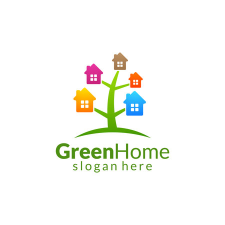 Investment Green Home logo, Real Estate vector logo design with House and ecology shape, isolated on white backgroundのイラスト素材