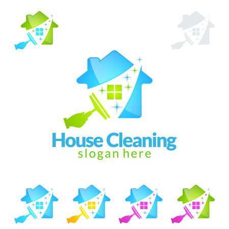 Cleaning Service vector Logo design, Eco Friendly with shiny broom and circle Concept isolated on white Backgroundのイラスト素材