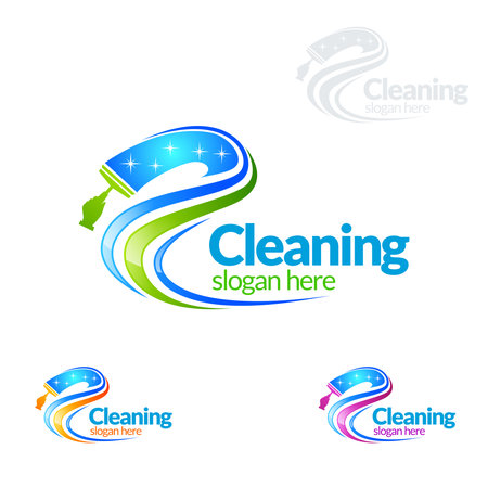 Cleaning Service vector Logo design, Eco Friendly with shiny broom and circle Concept isolated on white Backgroundのイラスト素材