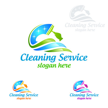 Cleaning Service vector Logo design, Eco Friendly with shiny broom and circle Concept isolated on white Backgroundのイラスト素材