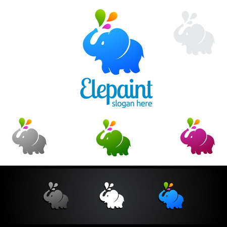 Elephant Vector Logo Design, Service Logo with colorful splash conceptのイラスト素材