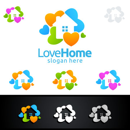Colorful Love Home Logo, Home Painting Vector Logo Designのイラスト素材
