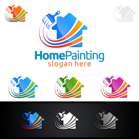 Home Painting Vector Logo Design with paintbrush and house icon.のイラスト素材