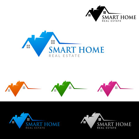 Real estate Vector Logo Design, Abstract Building and Home with line shape represented unique,  strong and modern Real estate Logo Designのイラスト素材