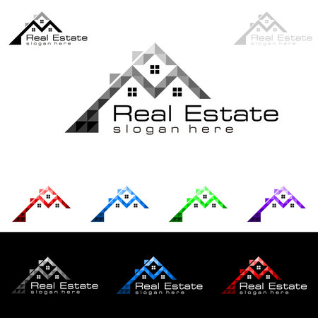 Real estate Vector Logo Design, Abstract Building and Home with line shape represented unique,  strong and modern Real estate Logo Designのイラスト素材