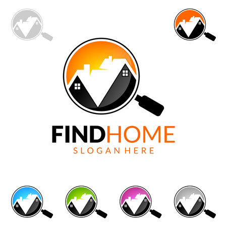 Find home, real estate vector icon design, abstract building and home with line shape represented unique, strong and modern real estate icon design.のイラスト素材