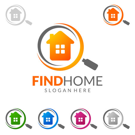 Find a home, real estate vector icon design. Abstract building and home with line shape represented unique, strong and modern real estate icon design.のイラスト素材