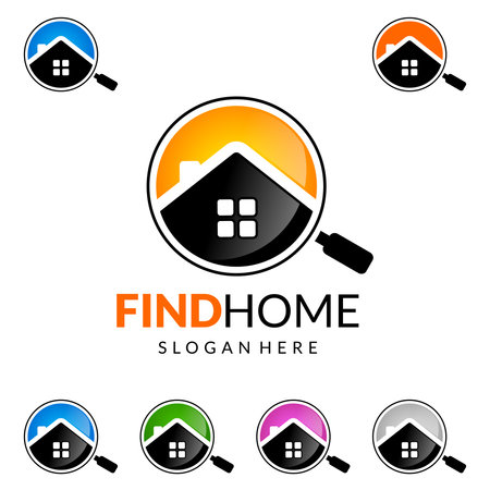 Find home, real estate vector icon design, abstract building and home with line shape represented unique, strong and modern real estate icon design.のイラスト素材
