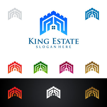 Real estate vector icon design, abstract building and home with line shape represented unique, strong and modern real estate icon design.のイラスト素材