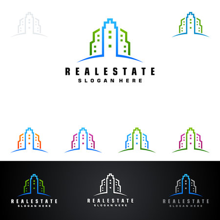 Real estate Vector Design, Abstract Building and Home with line shape represented unique, strong and modern Real estate  Design.のイラスト素材