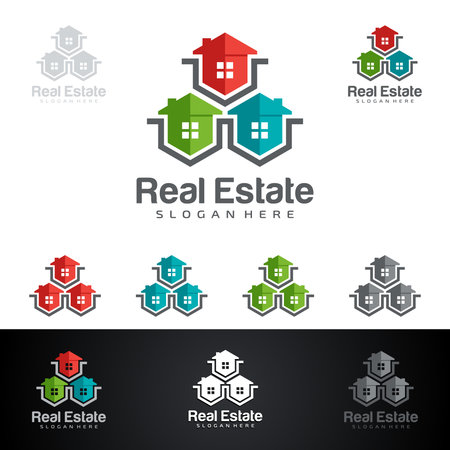 Real estate Vector Logo Design, Abstract Building and Home with line shape represented unique,  strong and modern Real estate Logo Designのイラスト素材