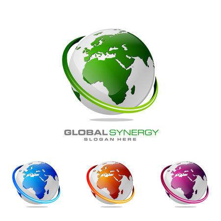 Global logo with ring sphere and digital world motion vector logo designのイラスト素材