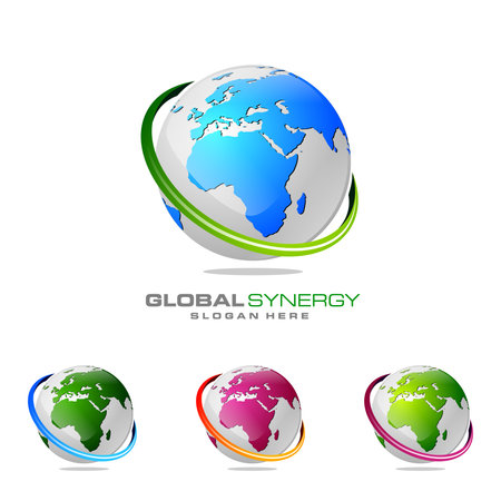 Global logo with ring sphere and digital world motion vector logo designのイラスト素材