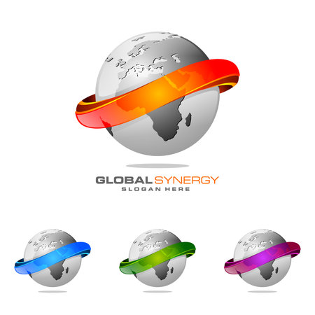Global logo with ring sphere and digital world motion vector logo designのイラスト素材