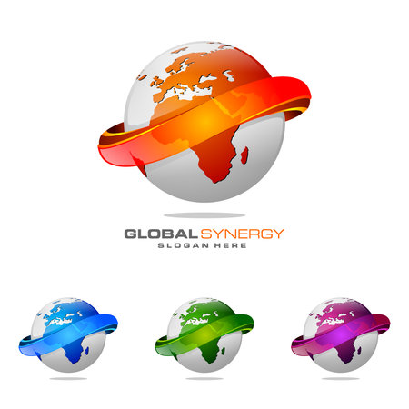 Global logo with ring sphere and digital world motion vector logo designのイラスト素材