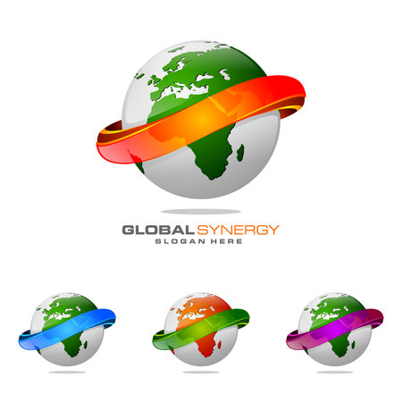 Global logo with ring sphere and digital world motion vector logo designのイラスト素材