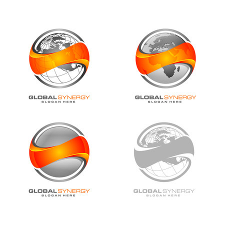 Global logo with ring sphere and digital world motion vector logo designのイラスト素材