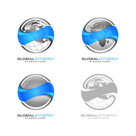 Global logo with ring sphere and digital world motion vector logo designのイラスト素材