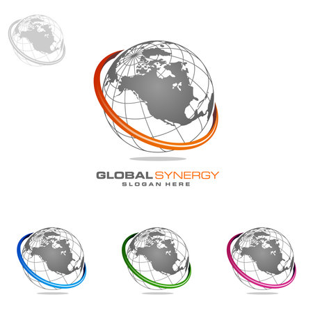 Global logo with ring sphere and digital world motion vector logo designのイラスト素材