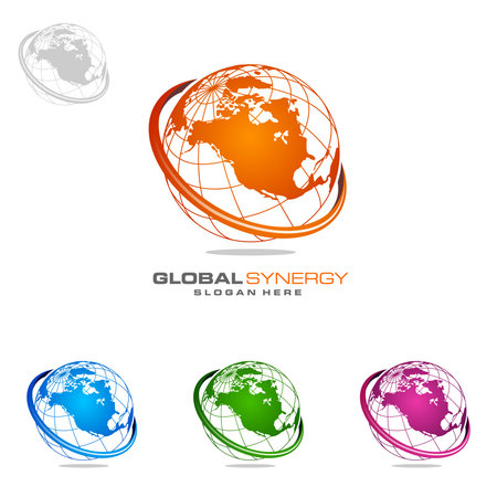 Global logo with ring sphere and digital world motion vector logo designのイラスト素材