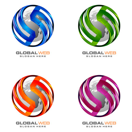 Global logo with ring sphere and digital world motion vector logo designのイラスト素材