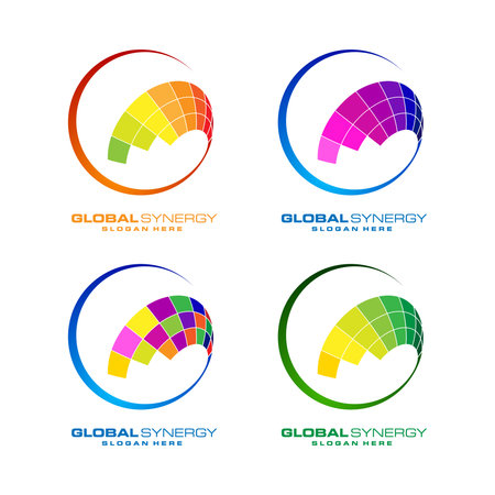 Global logo with ring sphere and digital world motion vector logo designのイラスト素材