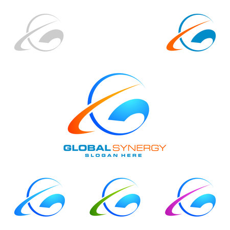 Global logo with ring sphere and digital world motion vector logo designのイラスト素材