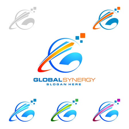 Global logo with ring sphere and digital world motion vector logo designのイラスト素材