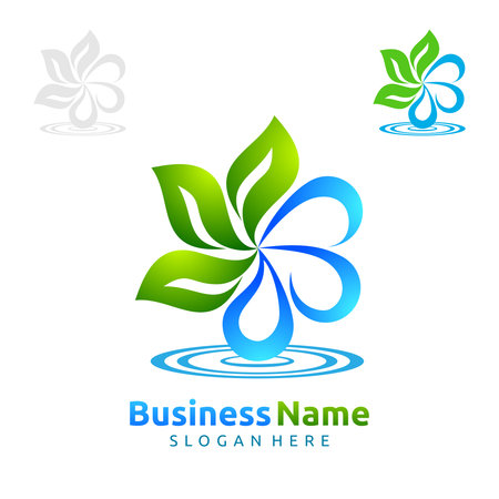 Water drop, oil, gas, natural green tree of ecology leaf icon template.のイラスト素材