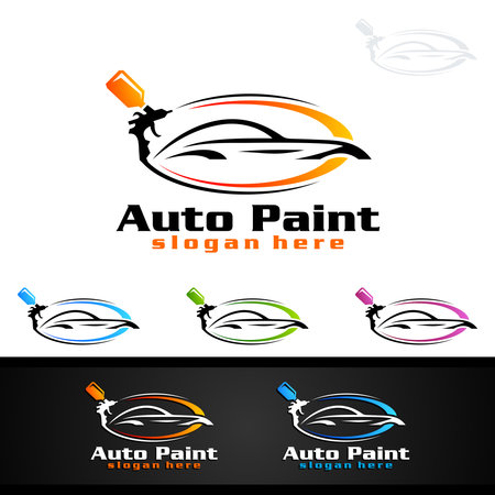 Car Painting Logo with Spray Gun and Sport Car Conceptのイラスト素材