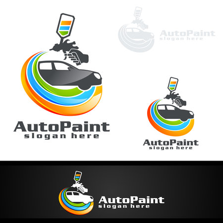 Car Painting Logo with Spray Gun and Sport Car Conceptのイラスト素材