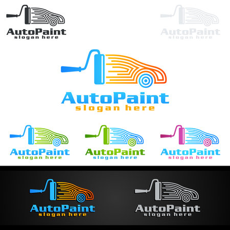 Car Painting Logo with Spray Gun and Sport Car Conceptのイラスト素材
