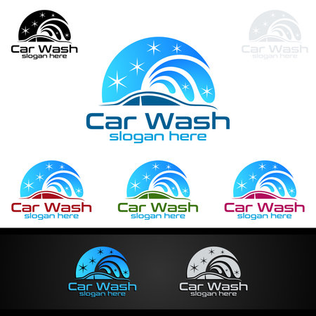 Car Wash Logo, Cleaning Car, Washing and Service Vector Logo Designのイラスト素材