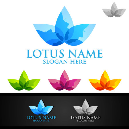 Yoga and Lotus flower logo with Health Spa Concept and Human silhouetteのイラスト素材