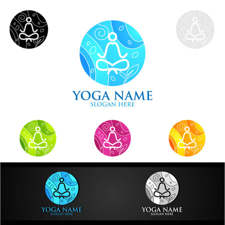 Yoga and Lotus flower logo with Health Spa Concept and Human silhouetteのイラスト素材