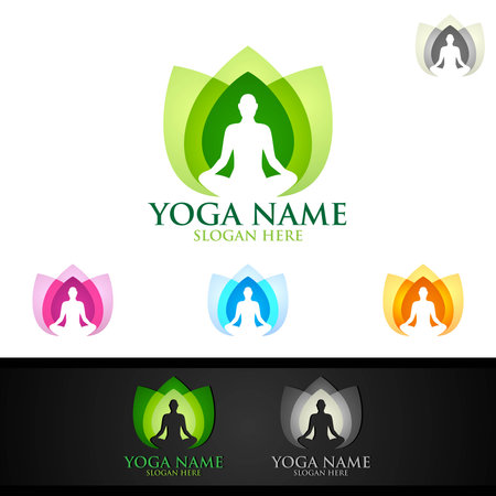 Yoga and Lotus flower logo with Health Spa Concept and Human silhouetteのイラスト素材