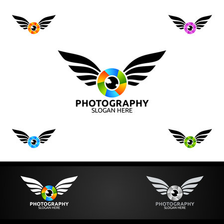 Fly Wing Camera Photography Logo Icon Vector Design Templateのイラスト素材