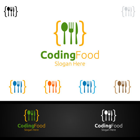 Coding Food Logo for Restaurant or Cafeのイラスト素材