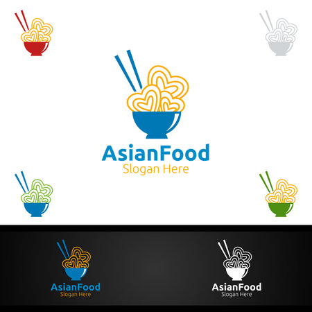 Asian Food  Template. Organic Vector Design.for Nutrition, Supplement, Fork, Spoon and leaves Conceptのイラスト素材