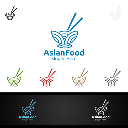 Asian Food Template. Organic Vector Design.for Nutrition, Supplement, Fork, Spoon and leaves Conceptのイラスト素材