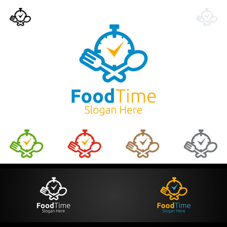 Food Time Template. Organic Vector Design.for Restaurant, Cafe, Fork, Spoon and leaves Conceptのイラスト素材