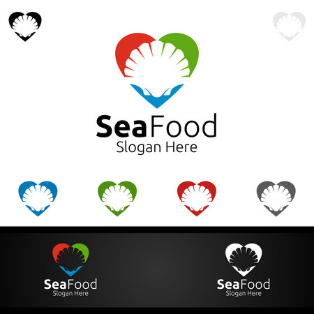 Scallops Seafood Logo for Restaurant or Cafeのイラスト素材