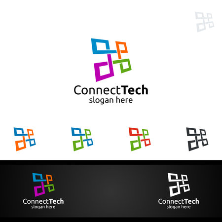 Technology Logo with Wires it and electronic cable, Connection Pixel Mobile Conceptのイラスト素材