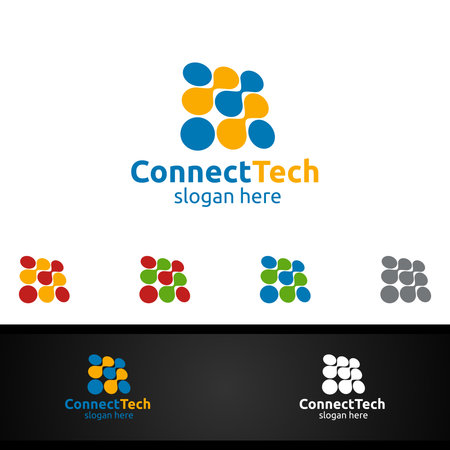 Technology Logo with Wires it and electronic cable, Connection Pixel Mobile Conceptのイラスト素材