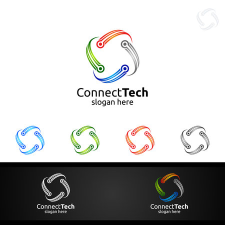 Technology Logo with Wires it and electronic cable, Connection Pixel Mobile Conceptのイラスト素材