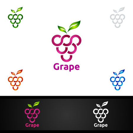 Modern Fruit Grape Logo for Food and Drink Wine Design Vector Illustrationのイラスト素材