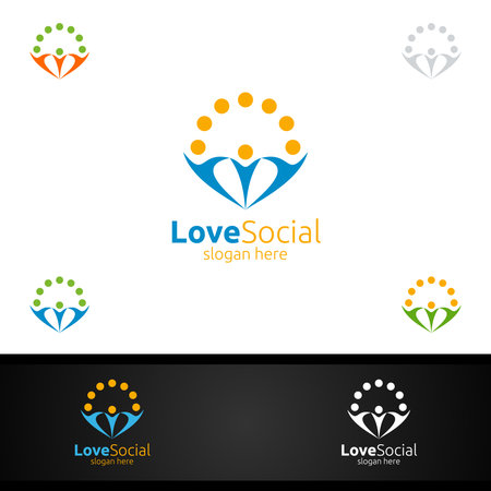 Love Community and Consulting Logo with App Bubble Chat Talk Concept or Organization Symbolのイラスト素材